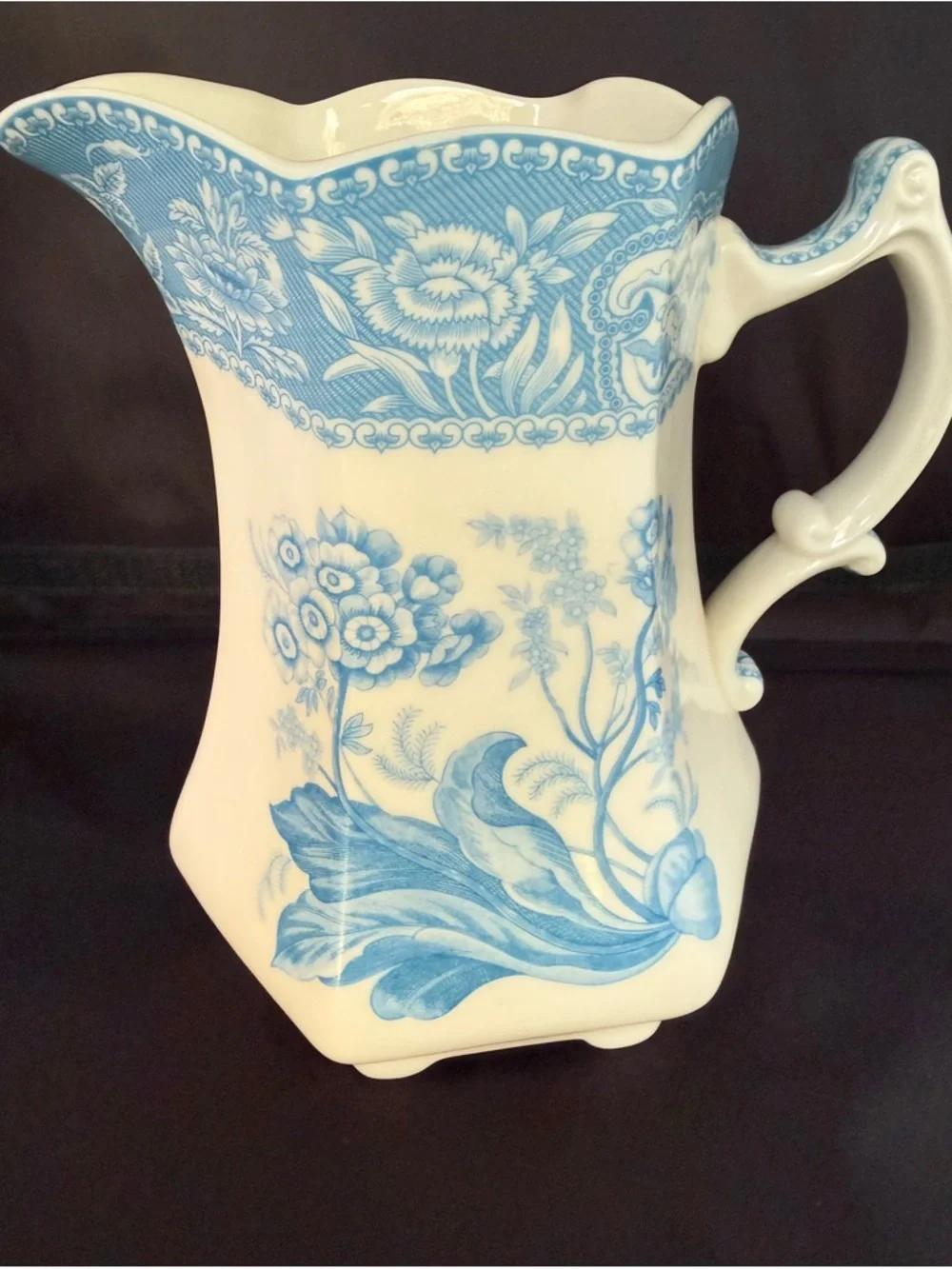 Godinger Blue Ellana Antique Reflections Blue Transferware Pitcher